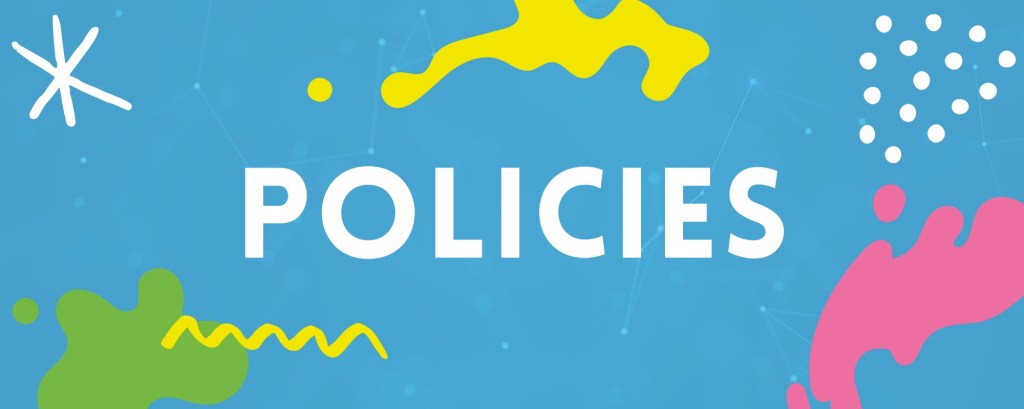 The word policies on a blue background