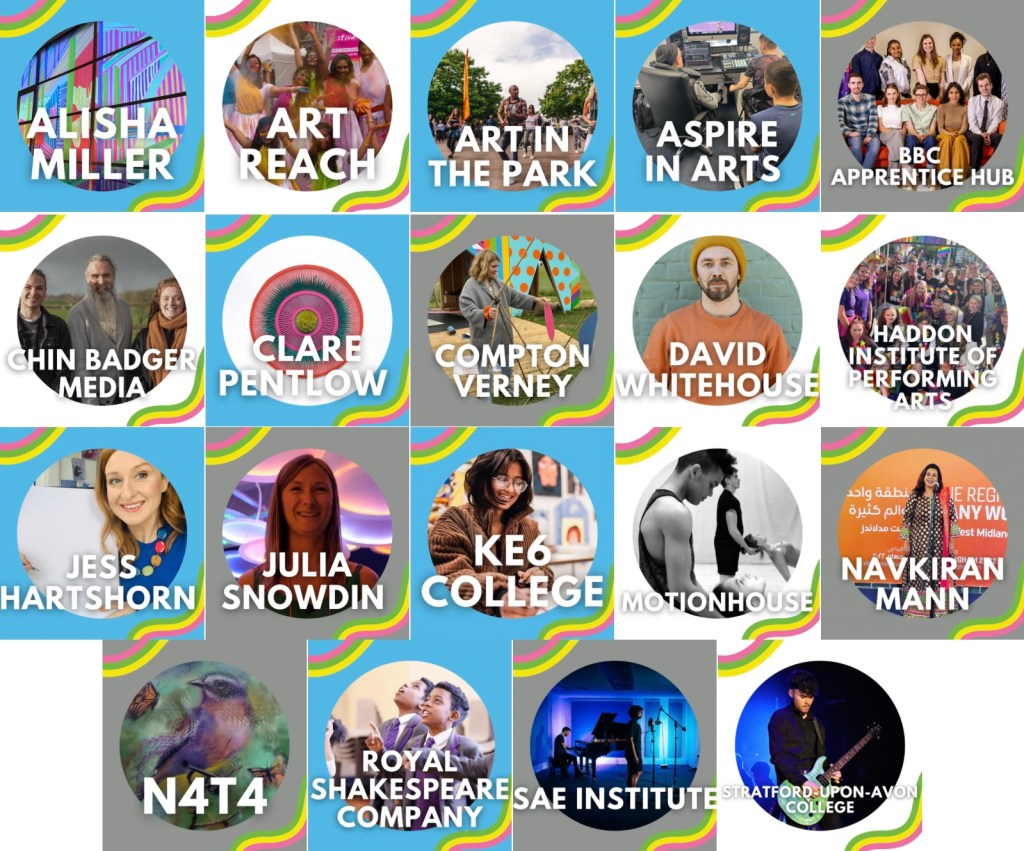 A graphic of a list of company and individual names