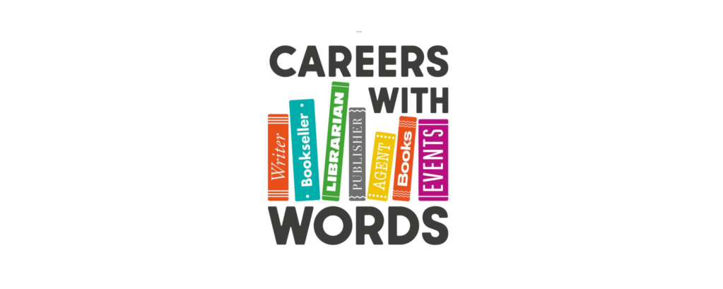 The words ‘careers with words’ next to illustrations of books