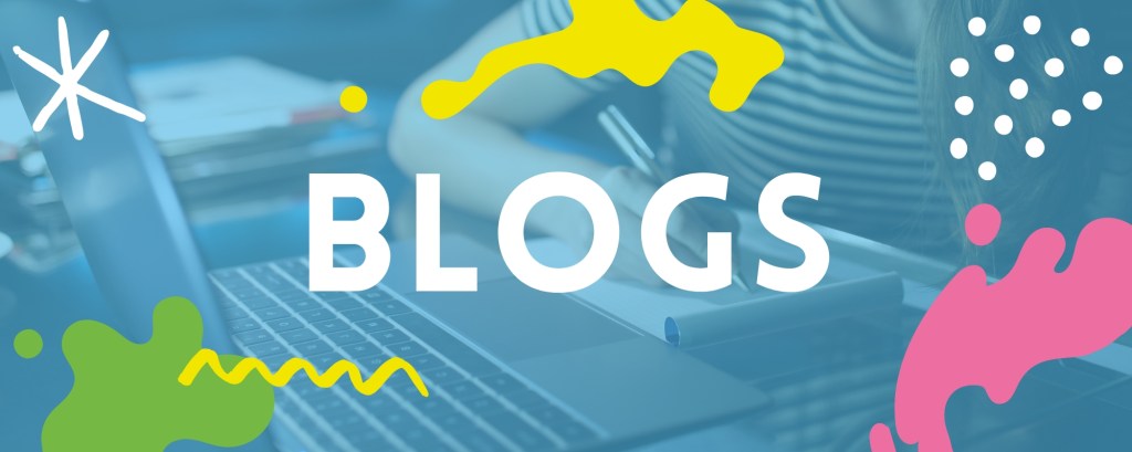 The word blogs on a blue background