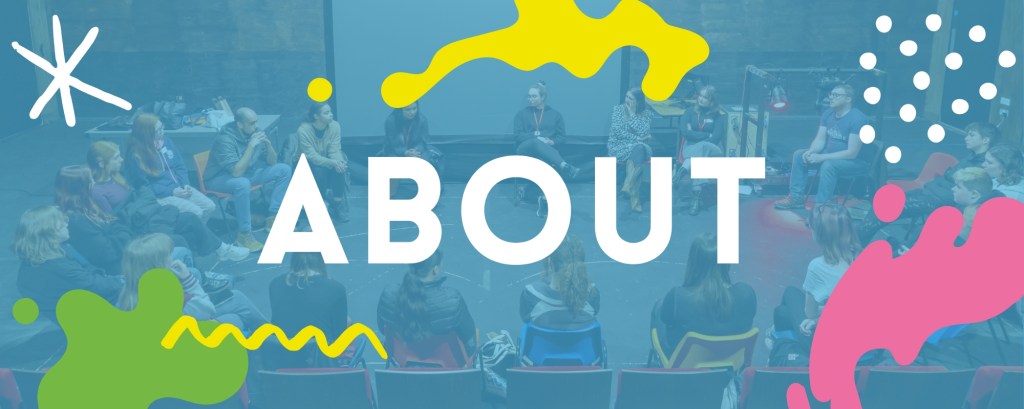 The word about on a blue background