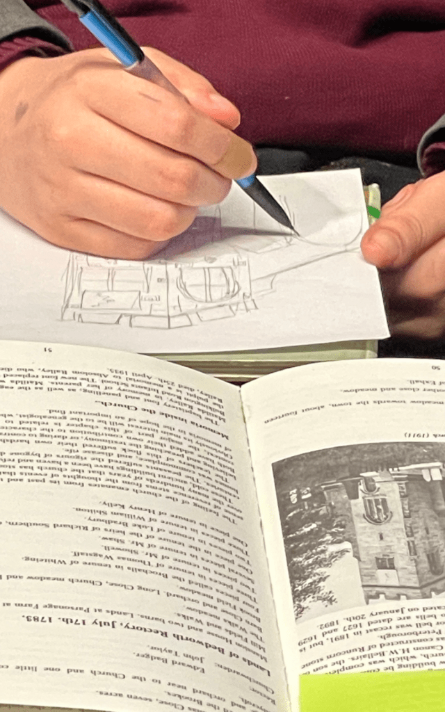 A student draws a sketch